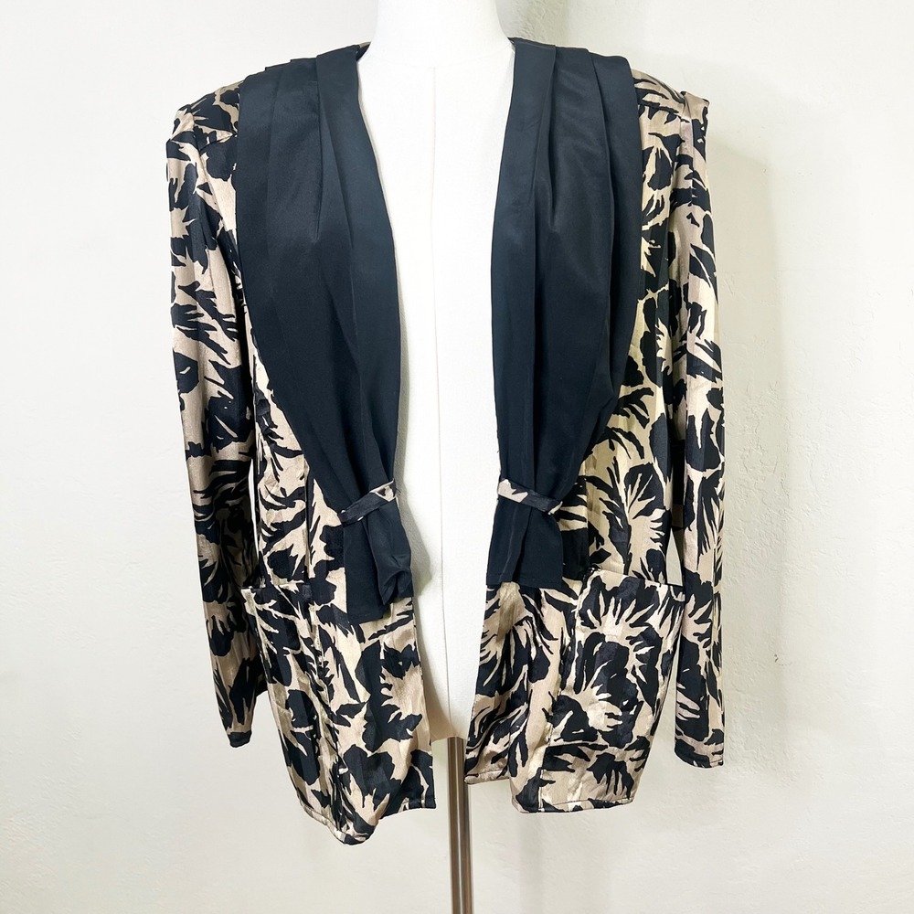 Anna Marie Vintage Gold Black Floral Open‎ Front Scarf Blazer Jacket UK 14